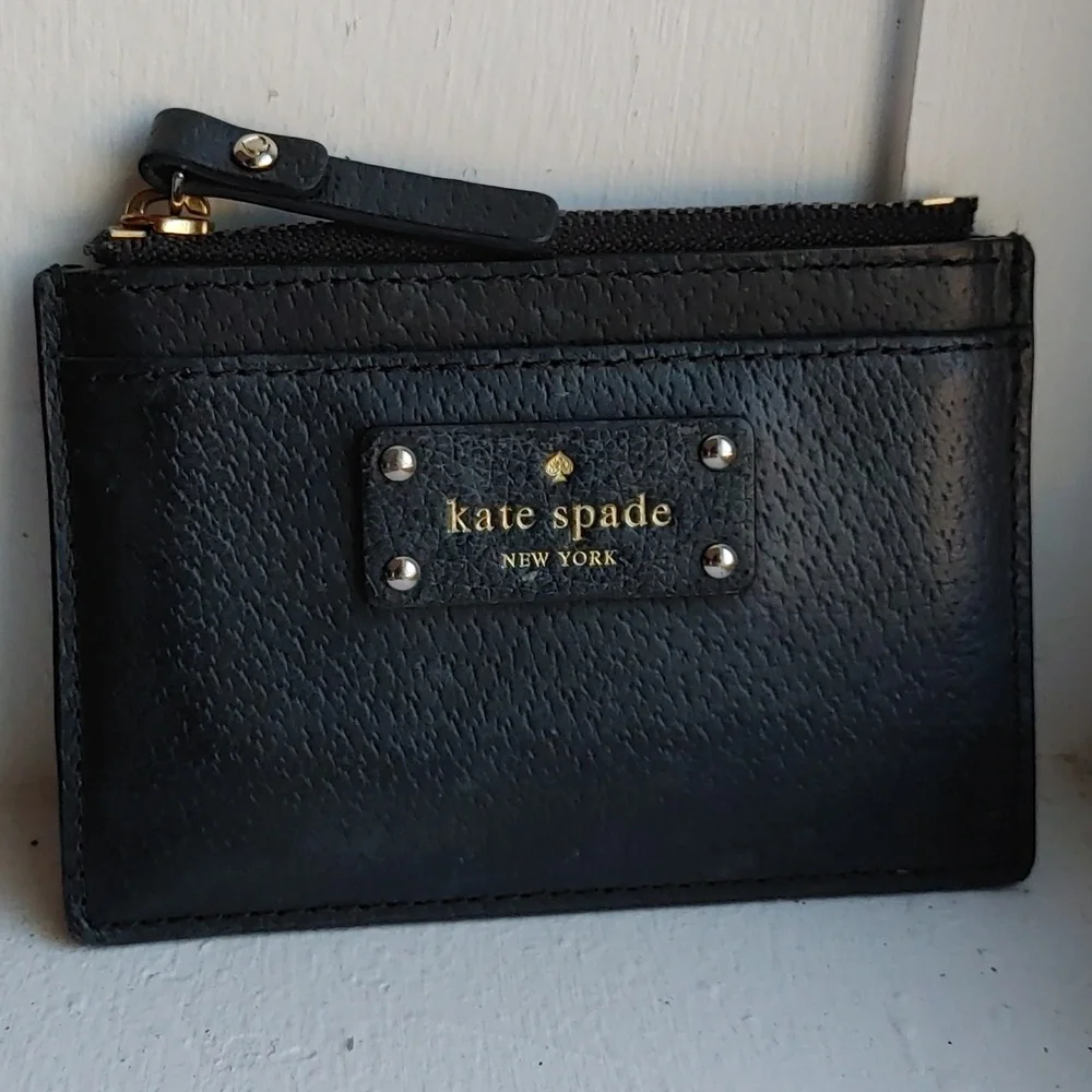 Kate Spade Black Pebbled Leather Mini Zip Card Case (838)